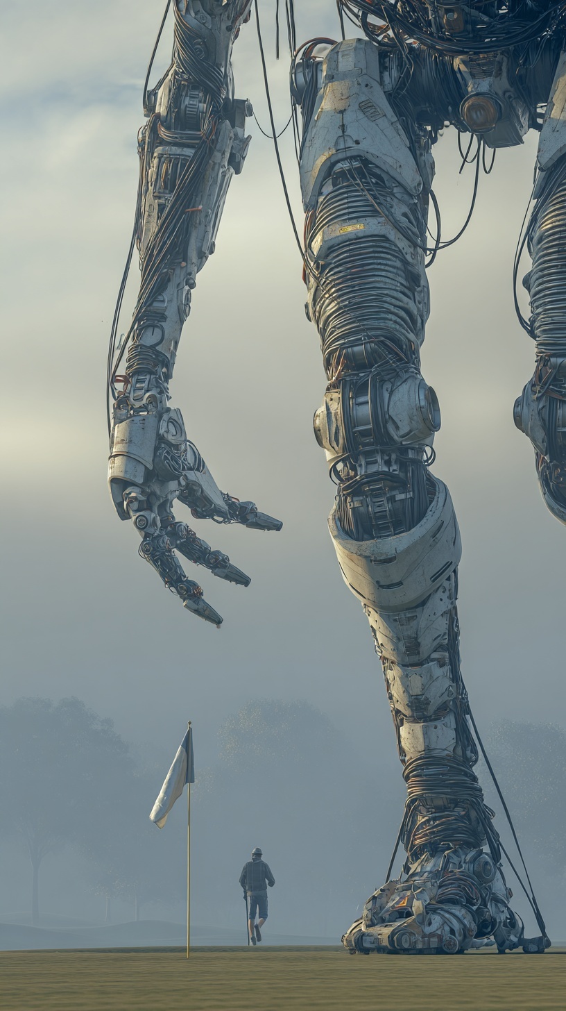 An enormous 290-meter metallic mech stepping into ...