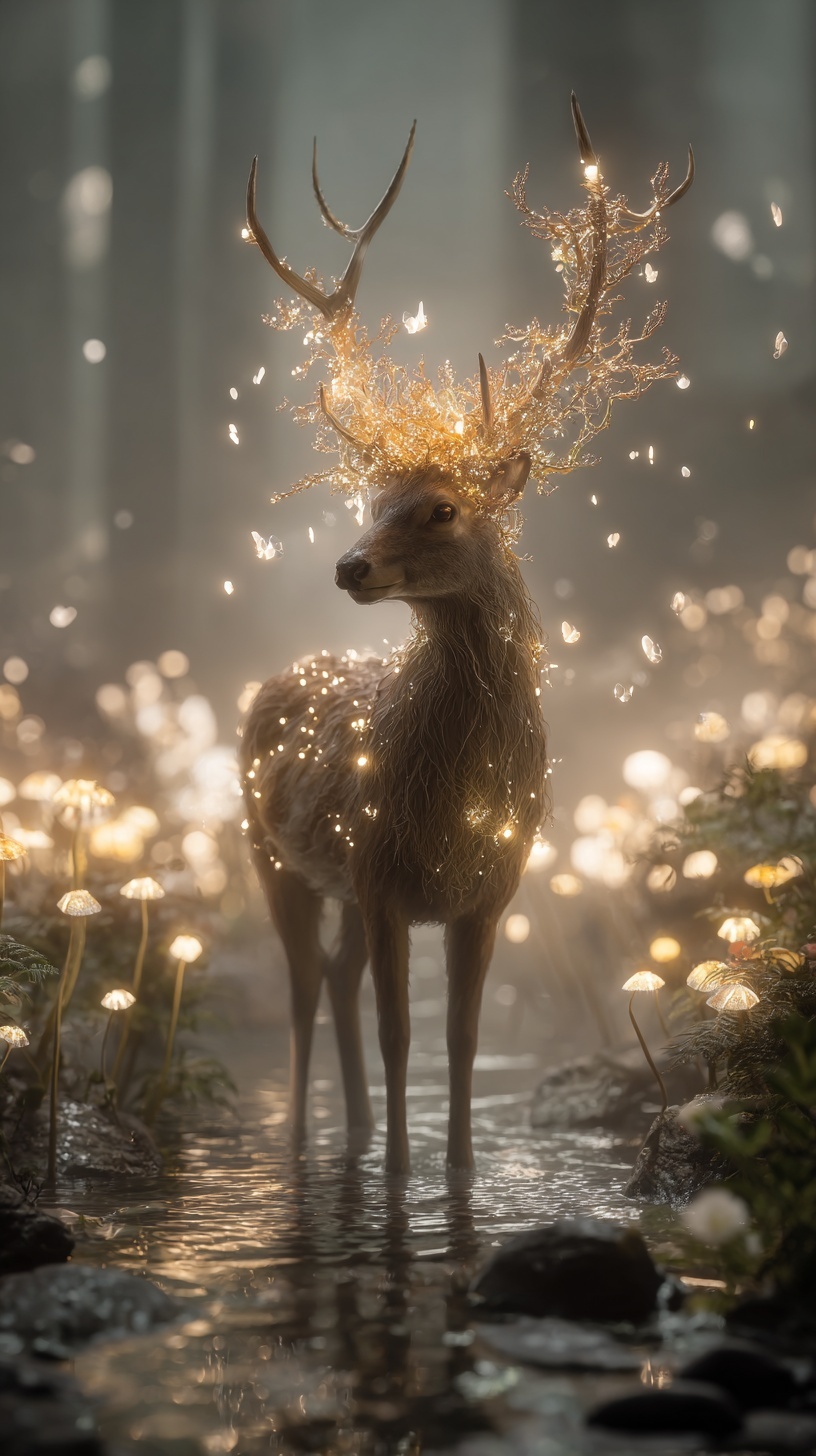 A graceful deer with antlers made of glowing coral...