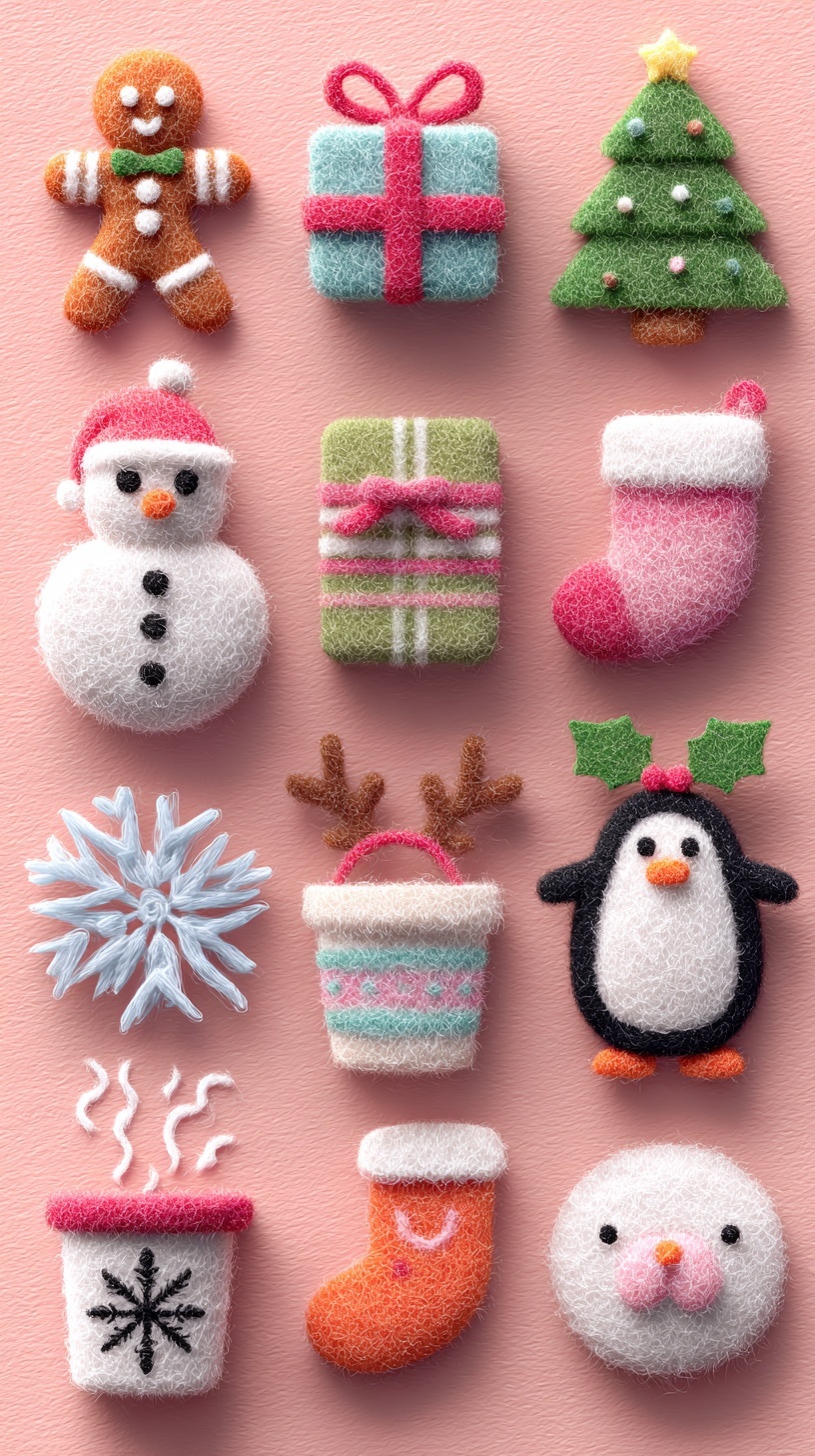 cute handmade Christmas 3D elements collection, wo...