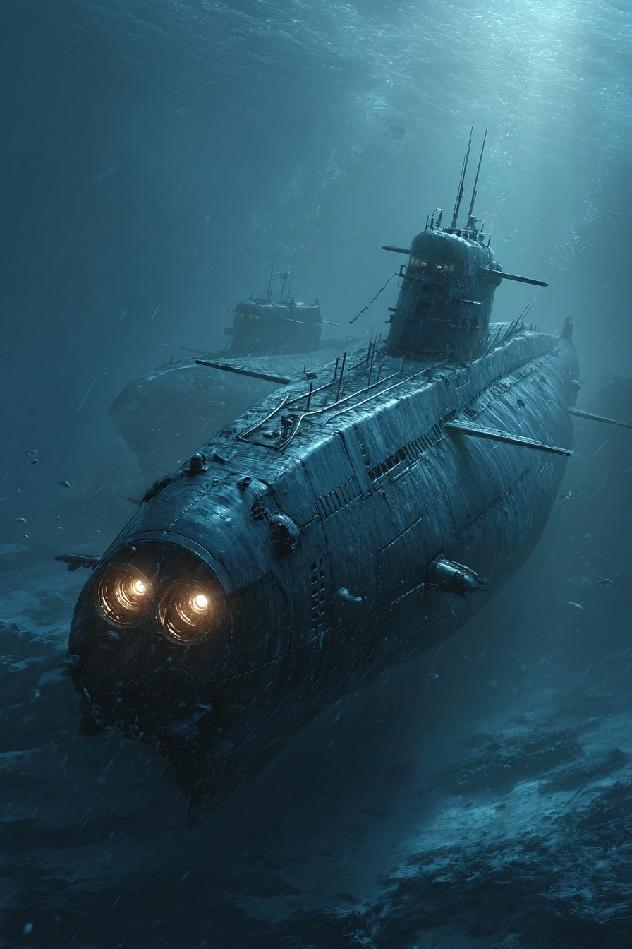 A submerged German U4-class submarine. The submari...