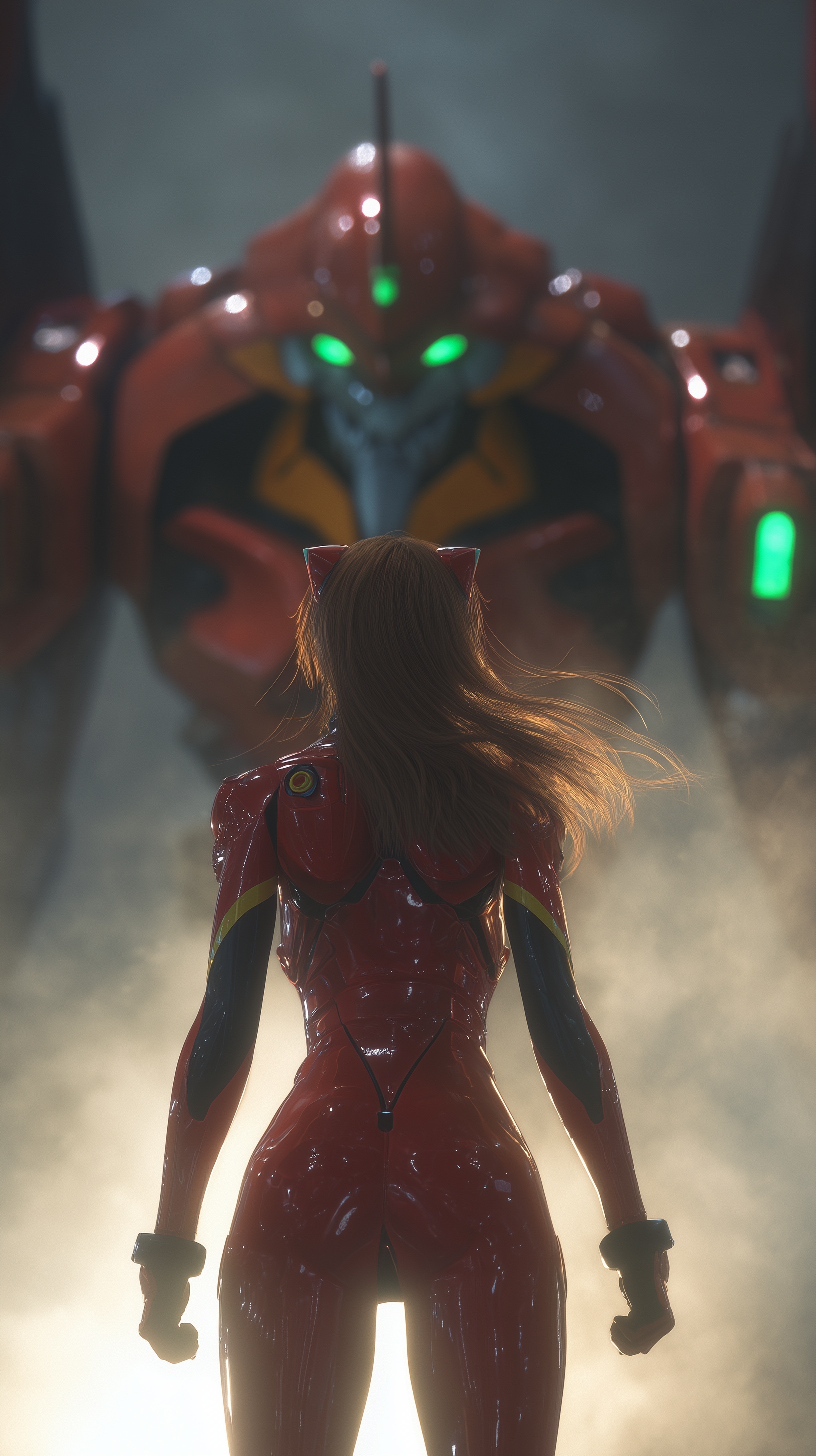 Asuka Langley Soryu standing before EVA Unit-02, c...
