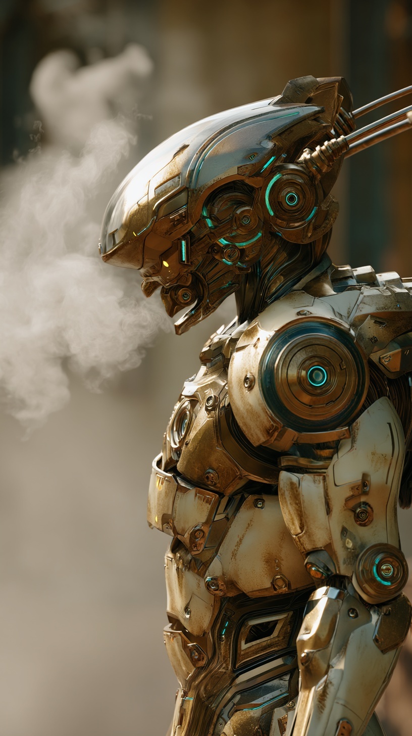 8K cinematic portrait, a mech-augur with a spine o...